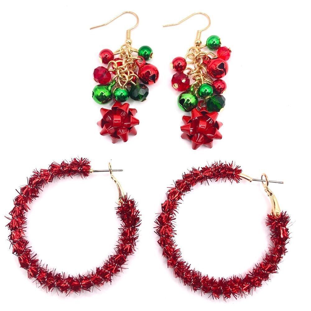 Set of 2 Christmas hoop dangle earrings